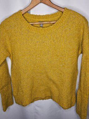 Aerie Marled Mustard Yellow Chunky Knit Cropped Sweater - Size Small